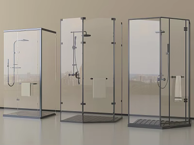 Modern Transparent Glass Shower Enclosures With Shower Head And Towel Holders 3d model