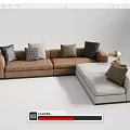 Modern Sectional Sofa with Brown Light Gray Upholstery and Multiple Decorative Pillows 3d model