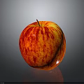 Fresh Red Apple With Yellow Stripes Shiny Surface And Clear Reflection On Dark Background