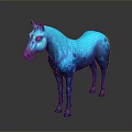 Vibrant Blue Horse With Blue And Purple Spots Standing On Gray Background