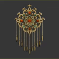 Exquisite Gold Jewelry Piece Featuring Red Blue Gemstones Ornate Design and Tassel Accents