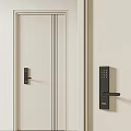 Modern Beige Swing Door With Digital Keypad Lock And Vertical Trim Design