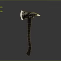 Durable Handheld Axe With Red Metal Head And Wooden Handle On Gray Background