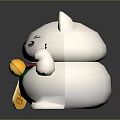White Lucky Cat Figurine With Green Eyes Red Collar Golden Bell And Fortune Sign