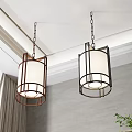 Chinese Style Ceiling Pendant Lights With Brown Black Metal Frames And White Lampshades