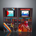 Vintage Arcade Game Machines With Space Invaders Koral Fighter Screens Colorful Buttons Joysticks And Graphics