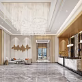 Luxury Hotel Lobby Interior With Grand Chandelier Marble Floor And Reception Counter