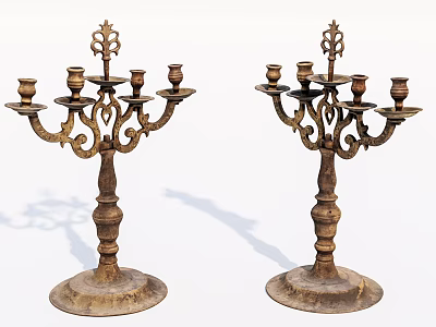Vintage Ornate Metal Candelabra With Decorative Carvings And Multiple Candle Holders 3d model