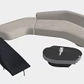 Modern Curved Light Gray Fabric Sofa With Black Round Coffee Table Set 3d model