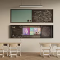 Classroom Interior With Dual Blackboards Desks Chairs And Teaching Charts