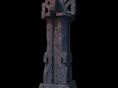 Intricately Carved Stone Architectural Column With Decorative Patterns And Detailed Design 3d model