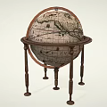 Vintage Terrestrial Globe On Wooden Stand With Classic Meridian Ring