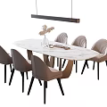 Dining Table Set With Oval Marble Top Light Gray Wavy Chairs And Black Pendant Light 3d model