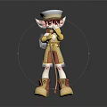 Game Movie Character With Cat Ears White Hat Yellow Outfit Brown Boots Pose