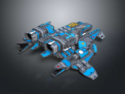 Futuristic Sci Fi Spaceship Model In Blue Gray With Detailed Mechanical Modules 3d model