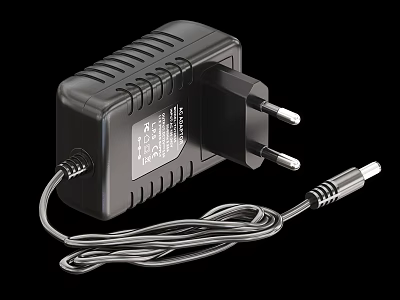 Black Mobile Phone AC Power Adapter With Cable And Plug 3d model