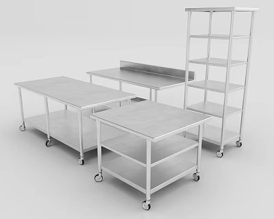 Sturdy Metal Storage Shelving Units With Wheels Multiple Shelves And Worktables 3d model