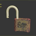 Vintage Master Padlock Featuring Silver U Shaped Shackle And Yellow Patterned Body 3d model