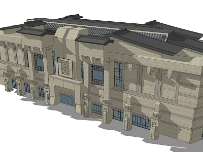 Traditional Modern Fusion Building Exterior With Stone Facade Detailed Windows And Classic Roof Design 3d model