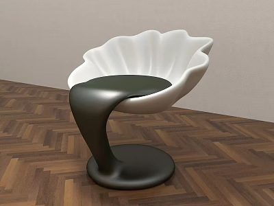 Modern Petal Shaped White Chair With Black Curved Base And Wooden Floor 3d model