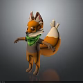 Cute Orange Cartoon Fox Character Wearing Green Scarf And Gray Shirt With White Tipped Tail