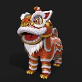 Traditional Chinese Lion Dance Outfit With Ornate Red Gold Patterns And Fluffy Mane