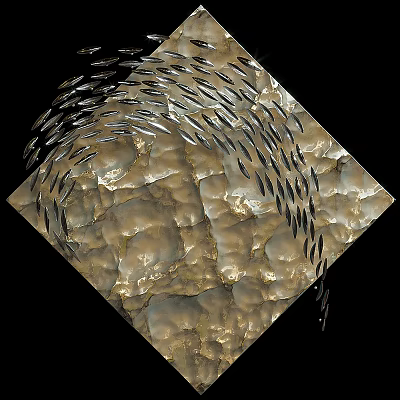 Building Exterior Wall With Textured Stone Surface And Dynamic Metal Decorative Strips 3d model