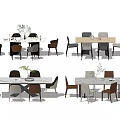 Modern Dining Table Set With Rectangular Table Mixed Color Chairs And Decorative Vase 3d model