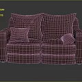 Plum Colored Modern Two Seater Sofa With Large Cushions And Throw Pillows