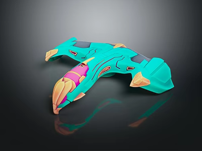 Futuristic Turquoise Weapon with Pink and Gold Accents Streamlined Design and Sci Fi Inspired Details 3d model
