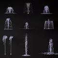 Various Water Fountain Designs With Different Spray Patterns And Water Shapes 3d model