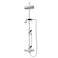Modern Shower System With Overhead And Handheld Heads On White Brick Wall 3d model
