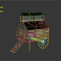 Wooden Roofed Cart With Wheels And Ramp For Small Shelter Structure