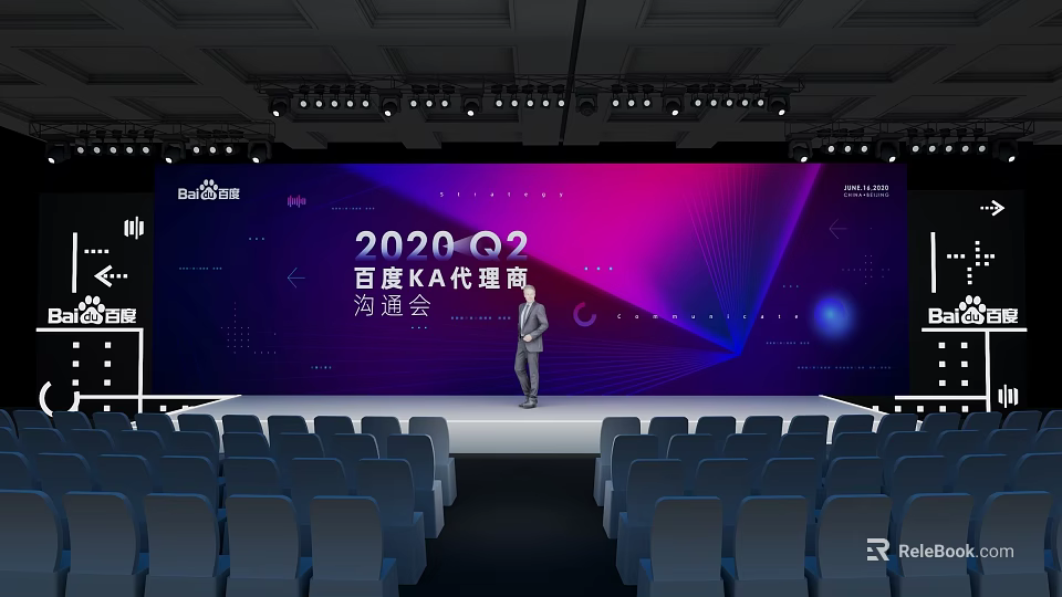 Professional Conference Meeting Room With Large Screen Stage Speaker And Audience Chairs 3d model 