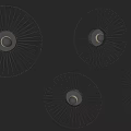 Three Modern Metallic Chandeliers With Radial Spoke Design Against Black Background