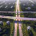 Scenic Municipal Road With Lush Green Belts Overpasses Moving Vehicles And Surrounding Buildings