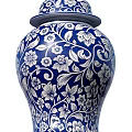 Traditional Blue and White Porcelain Vase With Lid And Floral Vine Patterns