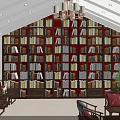 Classic Full Wall Decorative Book Cabinet With Abundant Colorful Book Collections For Cozy Home Study
