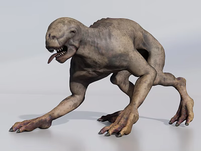 Reptile Creature With Scaly Rough Skin Sharp Teeth Clawed Feet Crawling Pose 3d model