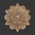 Golden Floral Decorative Architectural Component With Intricate Carved Details And Central Motif
