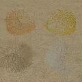 Desert Sand Surface With Four Different Dried Bushes In Brown Yellow And Gray