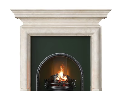 Classic Marble Surround Fireplace With Black Metal Frame And Burning Fire 3d model