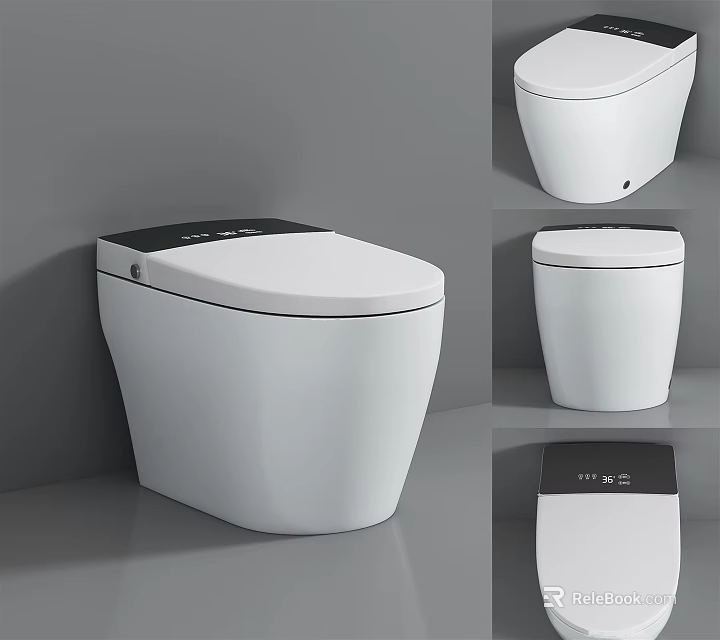 Modern Smart Toilet with White Design and Black Control Panel 3d model 