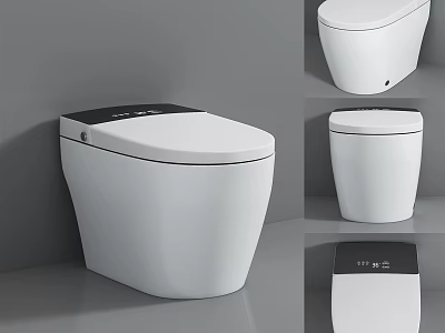 Modern Smart Toilet with White Design and Black Control Panel 3d model