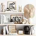 Stylish Decorative Ornament Set With Abstract Sculptures Ceramic Vases Decorative Books And Geometric Prints