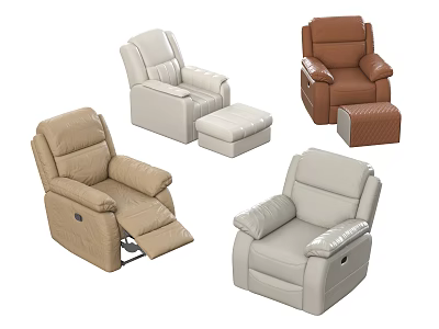 Comfortable Leather Massage Chairs In Various Colors With Reclining Function And Ottoman Footstools 3d model