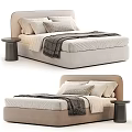 Modern Double Bed Interior With Upholstered Headboard Pillows Throw Blanket And Side Nightstand 3d model