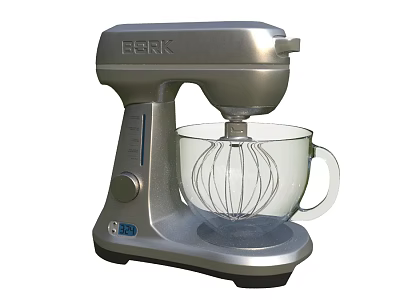 Berk Silver Stand Mixer With Glass Bowl Whisk Attachment Kitchen Appliance 3d model