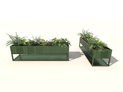 Green Metal Garden Planters with Stand and Various Green Plants for Outdoor Decoration 3d model