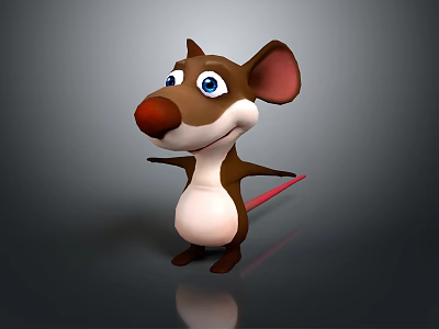 Playful 3D Cartoon Mouse Character With Big Ears Red Nose Blue Eyes And Open Arms 3d model
